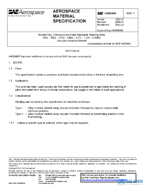SAE AMS5800F PDF SAE AMS5800F PDF