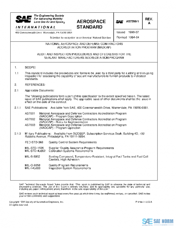 SAE AS7200/1A PDF SAE AS7200/1A PDF