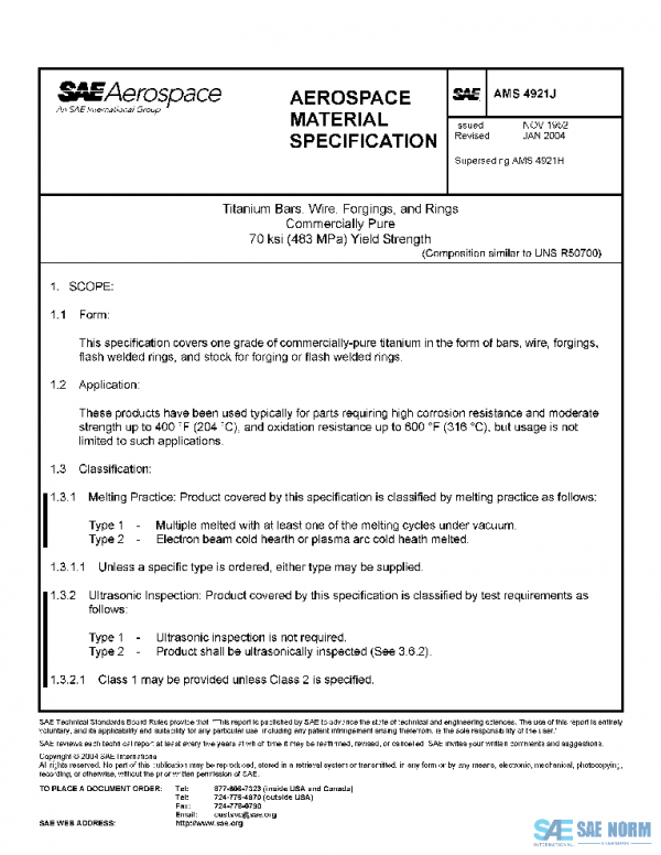 SAE AMS4921J PDF SAE AMS4921J PDF