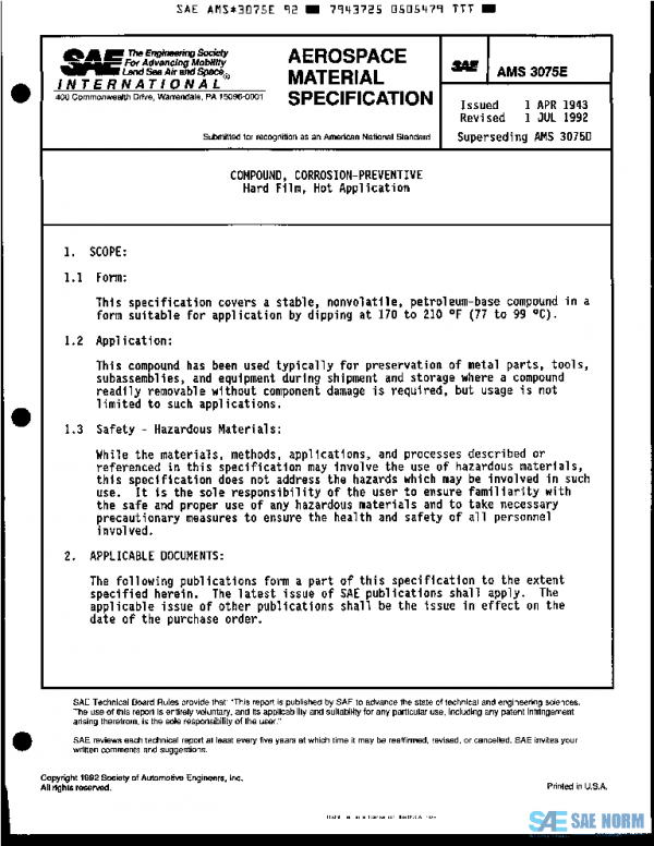 SAE AMS3075E PDF SAE AMS3075E PDF