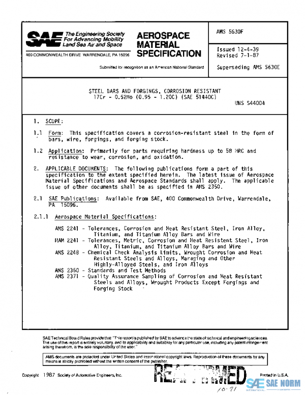 SAE AMS5630F PDF SAE AMS5630F PDF