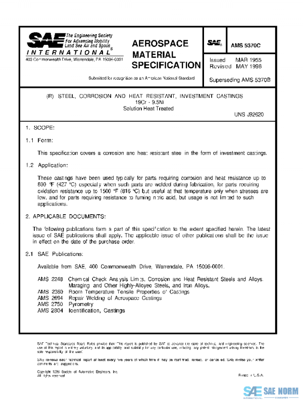 SAE AMS5370C PDF SAE AMS5370C PDF
