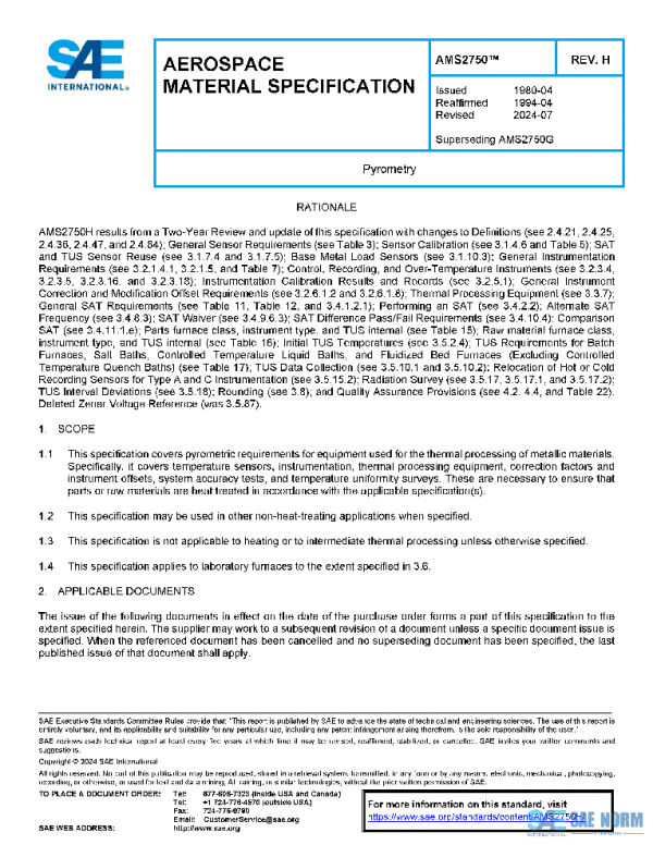 SAE AMS2750H PDF SAE AMS2750H PDF