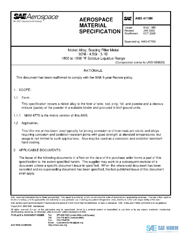 SAE AMS4778H PDF SAE AMS4778H PDF