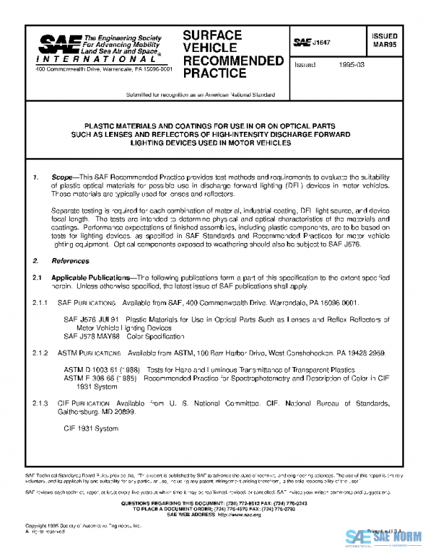 SAE J1647_199503 PDF SAE J1647_199503 PDF