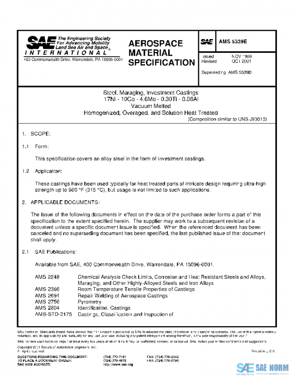 SAE AMS5339E PDF SAE AMS5339E PDF