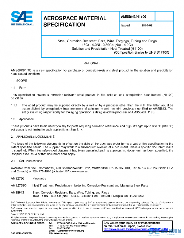 SAE AMS5643/H1100 PDF