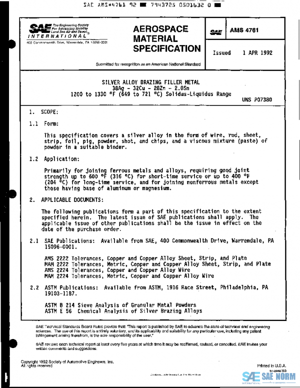 SAE AMS4761 PDF SAE AMS4761 PDF
