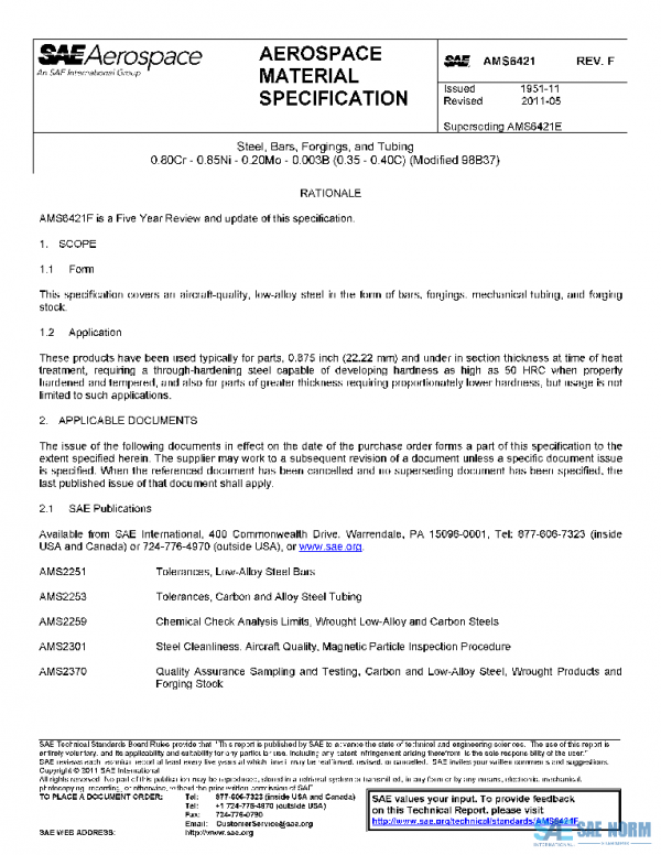 SAE AMS6421F PDF SAE AMS6421F PDF