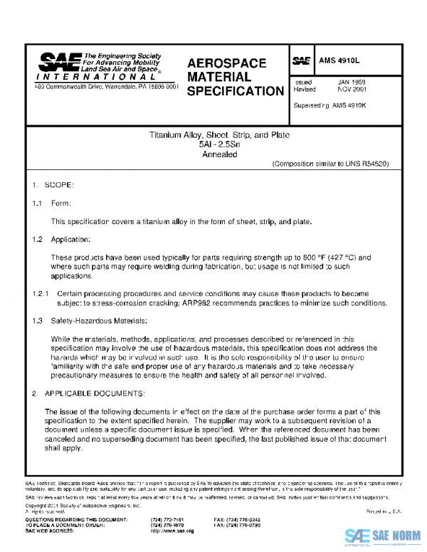 SAE AMS4910L PDF SAE AMS4910L PDF
