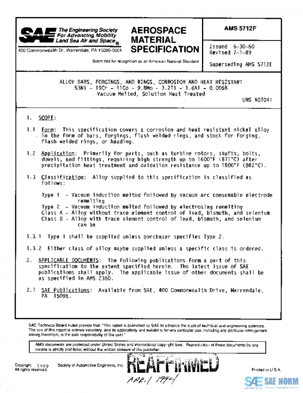 SAE AMS5712F PDF SAE AMS5712F PDF