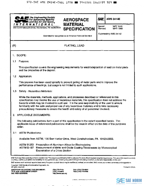 SAE AMS2414E PDF SAE AMS2414E PDF