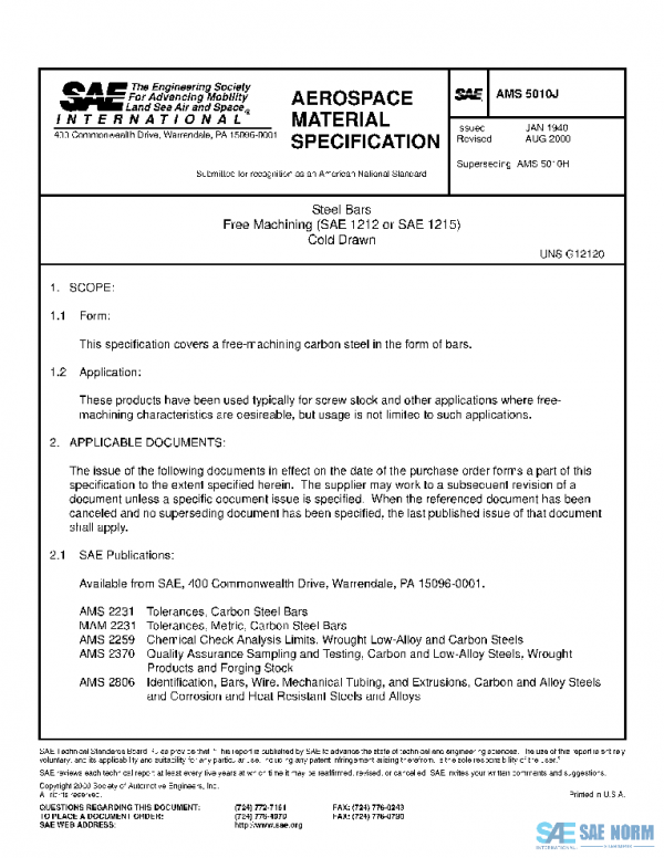 SAE AMS5010J PDF SAE AMS5010J PDF