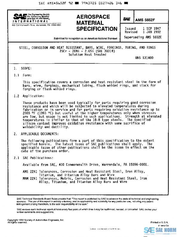 SAE AMS5652F PDF SAE AMS5652F PDF