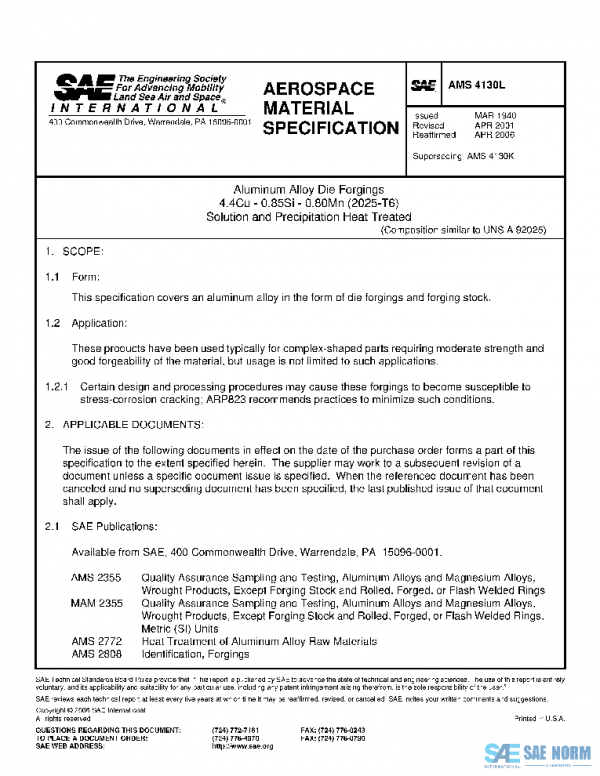 SAE AMS4130L PDF SAE AMS4130L PDF