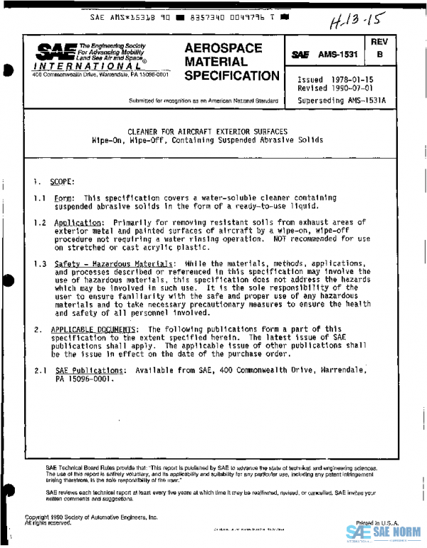 SAE AMS1531B PDF SAE AMS1531B PDF
