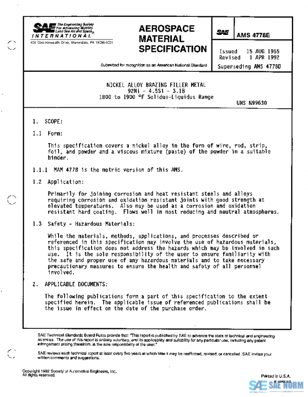 SAE AMS4778E PDF SAE AMS4778E PDF