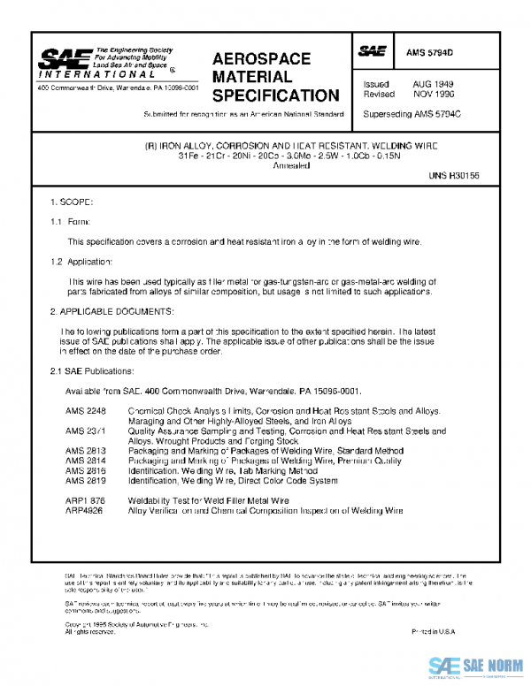 SAE AMS5794D PDF SAE AMS5794D PDF