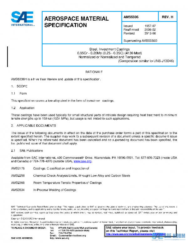 SAE AMS5336H PDF SAE AMS5336H PDF