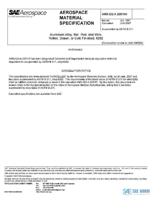 SAE AMSQQA225/10A PDF