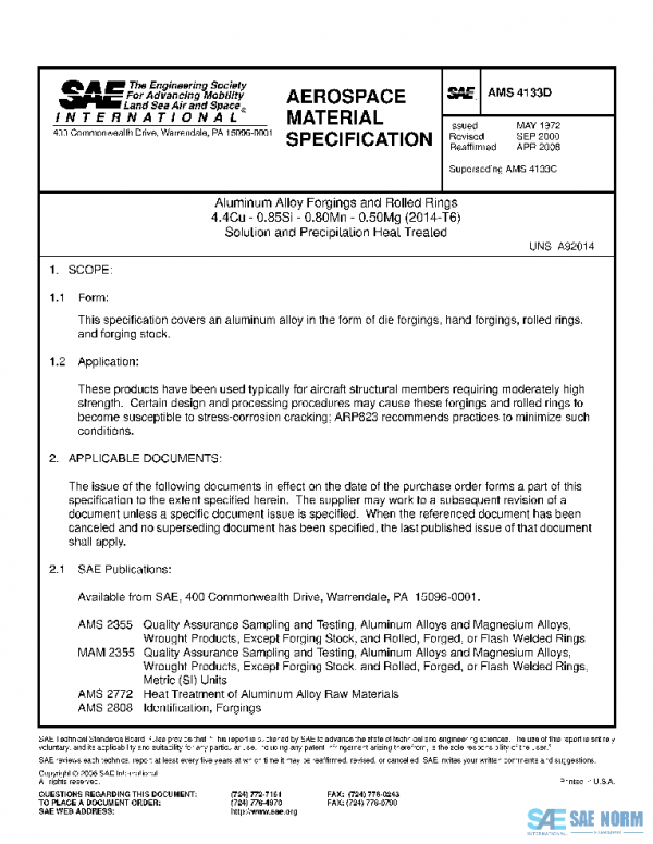 SAE AMS4133D PDF SAE AMS4133D PDF