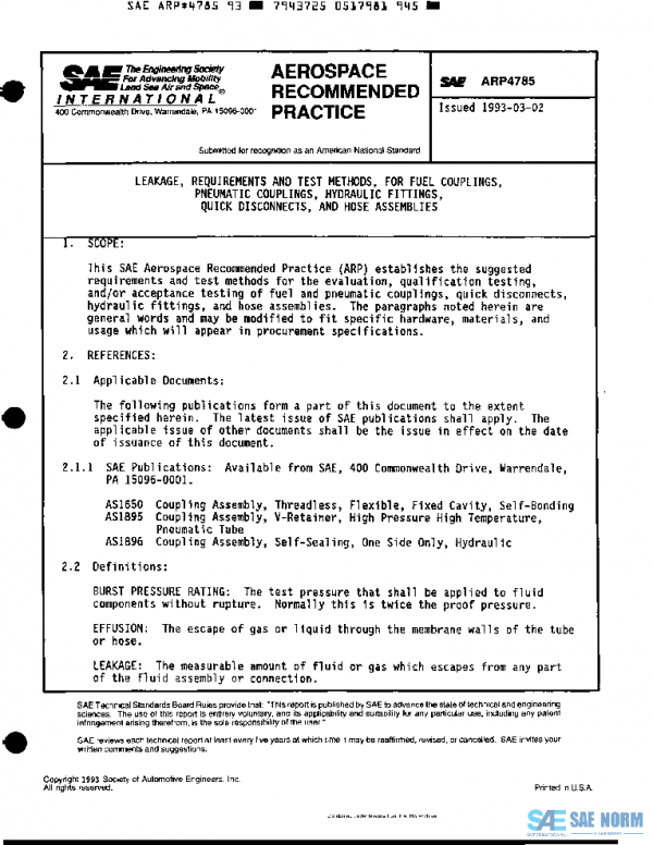 SAE ARP4785 PDF