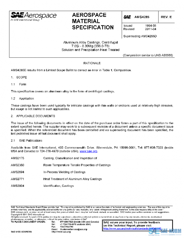 SAE AMS4285E PDF SAE AMS4285E PDF