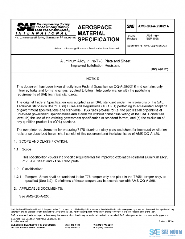 SAE AMSQQA250/21A PDF SAE AMSQQA250/21A PDF