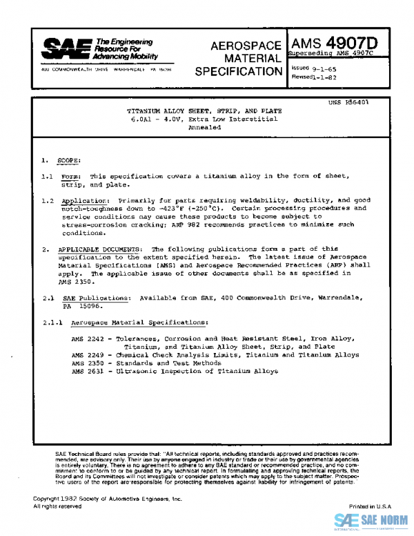 SAE AMS4907D PDF SAE AMS4907D PDF