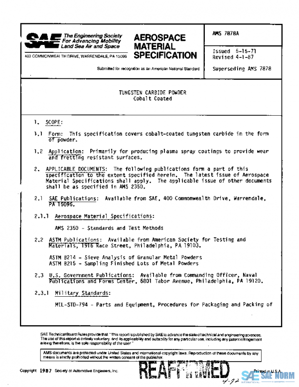 SAE AMS7878A PDF SAE AMS7878A PDF