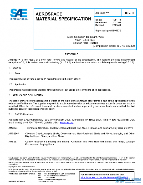SAE AMS5697H PDF SAE AMS5697H PDF