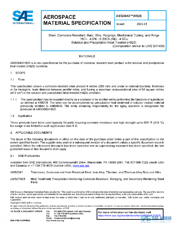 SAE AMS5643/H925 PDF SAE AMS5643/H925 PDF