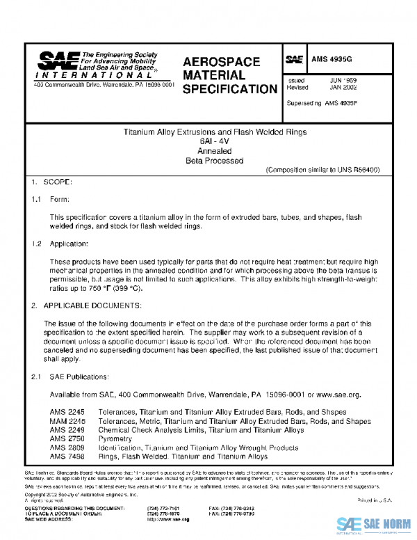 SAE AMS4935G PDF SAE AMS4935G PDF