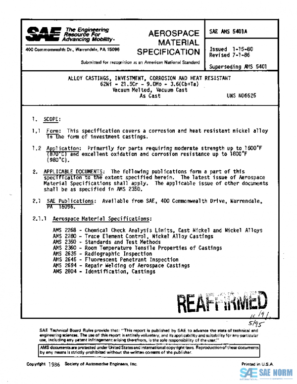SAE AMS5401A PDF SAE AMS5401A PDF
