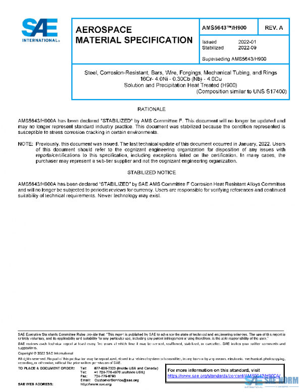 SAE AMS5643/H900A PDF SAE AMS5643/H900A PDF