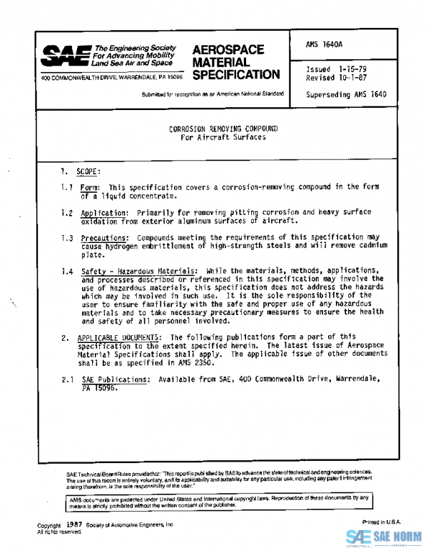 SAE AMS1640A PDF SAE AMS1640A PDF