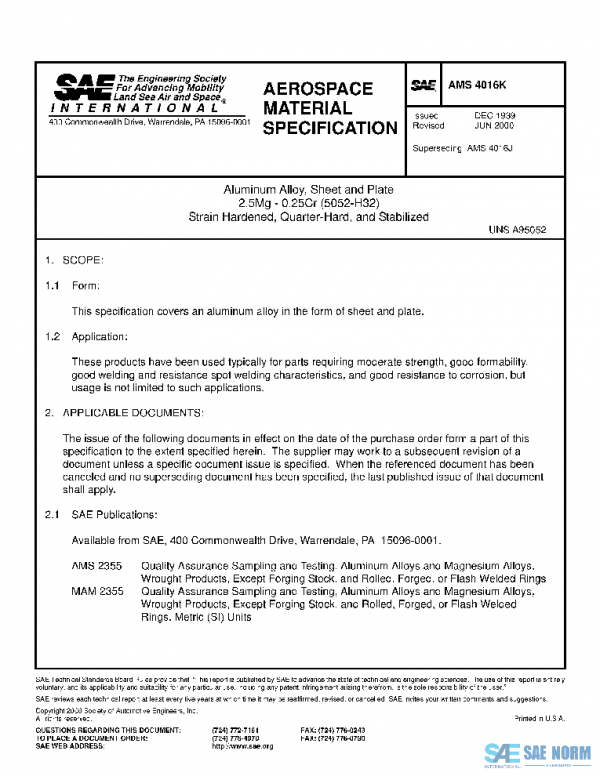 SAE AMS4016K PDF SAE AMS4016K PDF