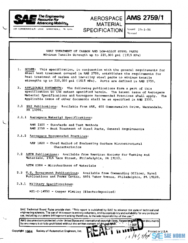 SAE AMS2759/1 PDF SAE AMS2759/1 PDF