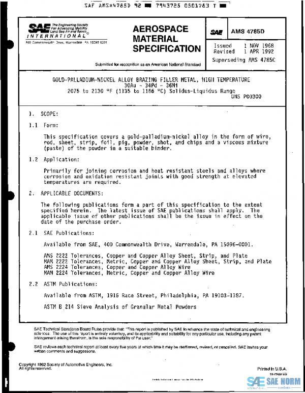 SAE AMS4785D PDF