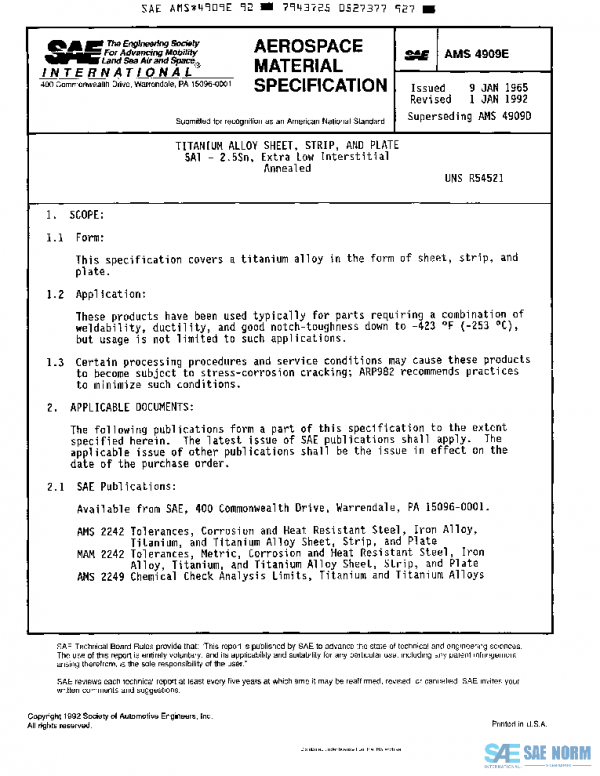 SAE AMS4909E PDF SAE AMS4909E PDF