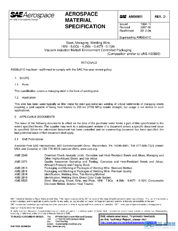 SAE AMS6501D PDF