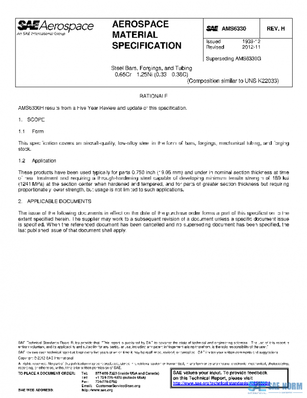 SAE AMS6330H PDF SAE AMS6330H PDF