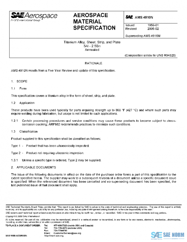 SAE AMS4910N PDF SAE AMS4910N PDF