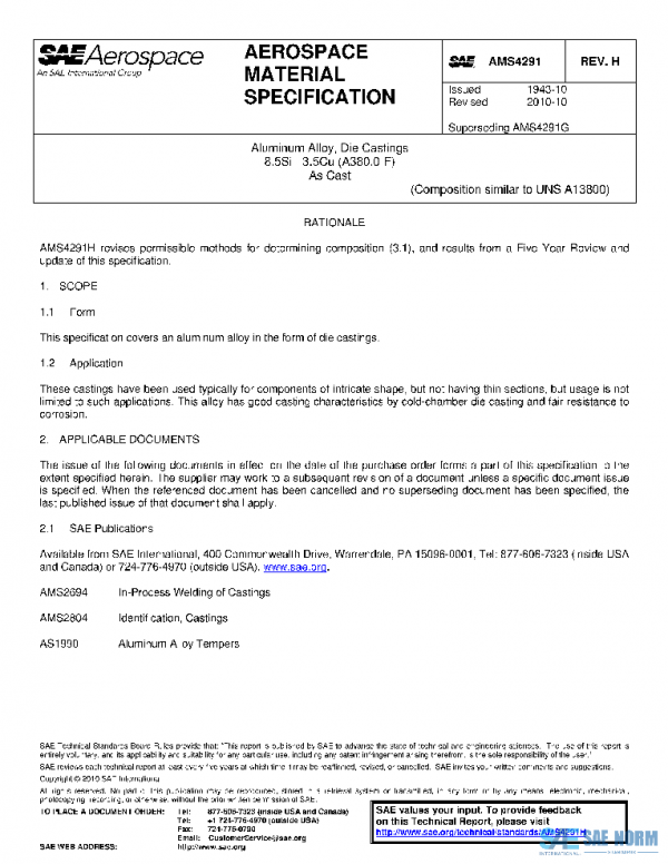 SAE AMS4291H PDF SAE AMS4291H PDF