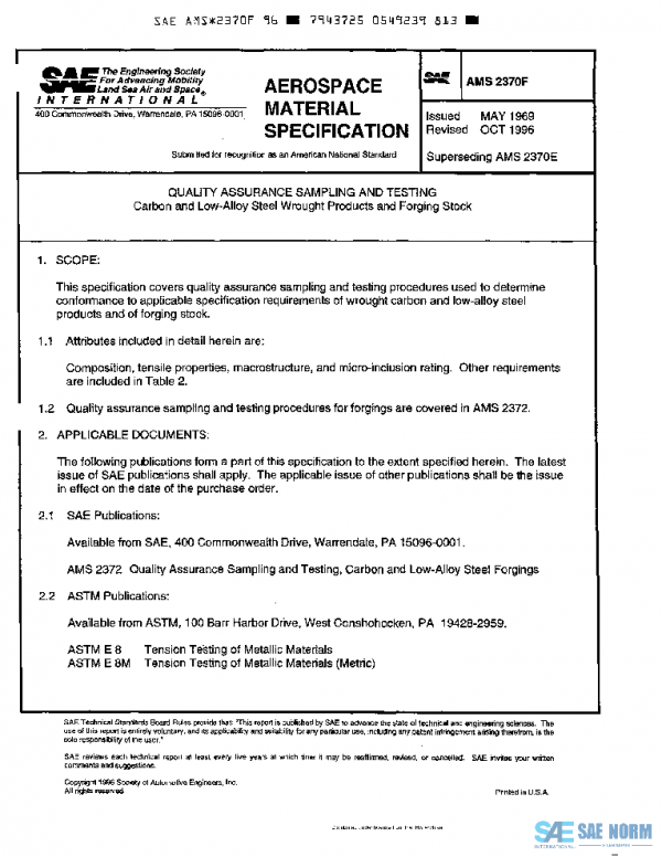 SAE AMS2370F PDF SAE AMS2370F PDF