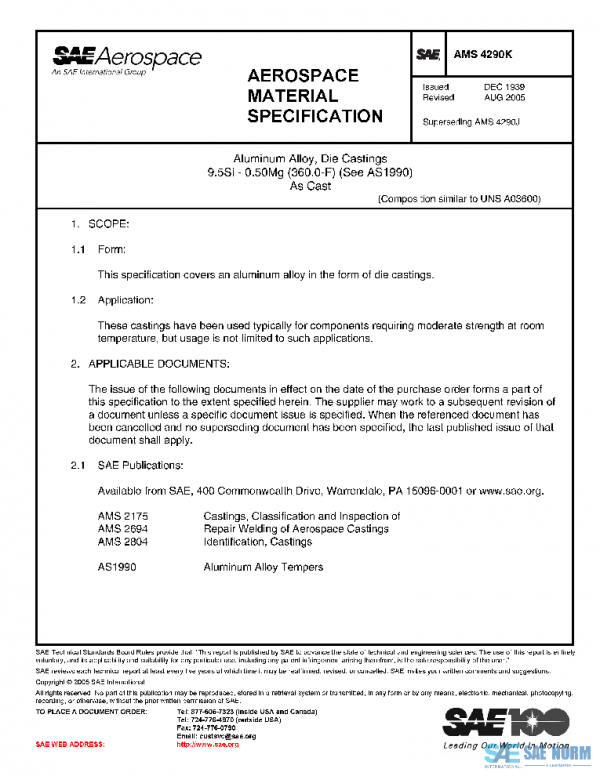 SAE AMS4290K PDF SAE AMS4290K PDF