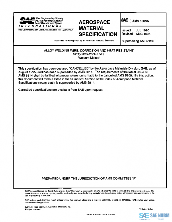 SAE AMS5809A PDF SAE AMS5809A PDF