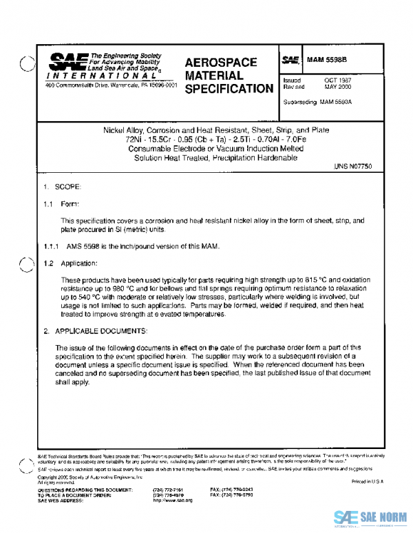 SAE MAM5598B PDF SAE MAM5598B PDF