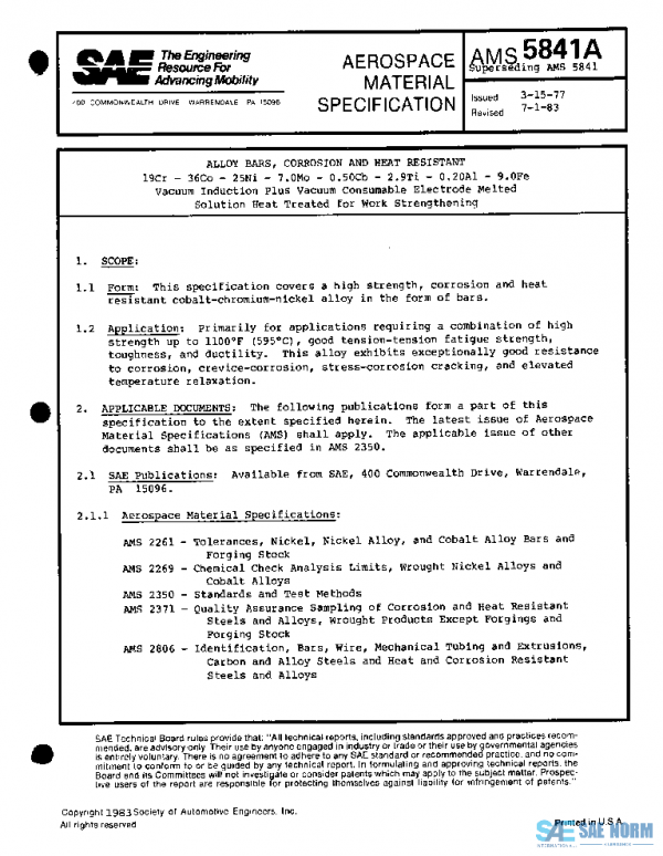 SAE AMS5841A PDF SAE AMS5841A PDF