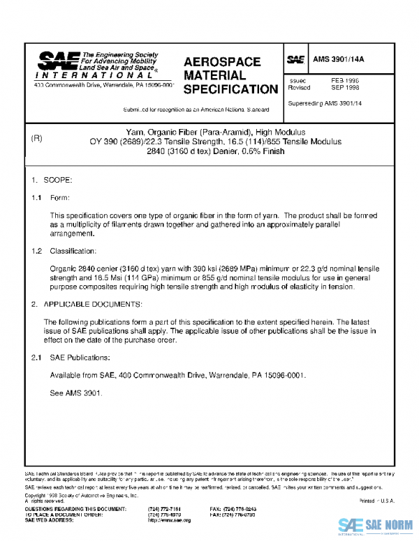 SAE AMS3901/14A PDF SAE AMS3901/14A PDF